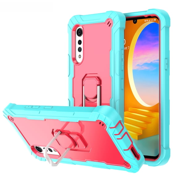 Allytech Case for LG Velvet 5G 6.8 inch, Three Layer Hybrid Hard PC Soft TPU Rubber Shockproof Kickstand Heavy Duty Case for LG Velvet 5G 2020 Release LM-G900(6.8"), Green + Rose
