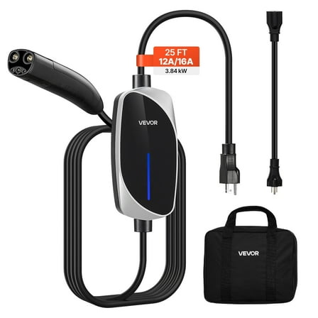 VEVOR Level 1/2 Tesla Charger, 16 Amp, Portable Electric Car EV Charger with 25 ft Charging Cable,120V-240V,NEMA 6-20P Plug NEMA 5-15 Adapter,LED Indicator,NACS Connector for Tesla Model Y/X/3/S