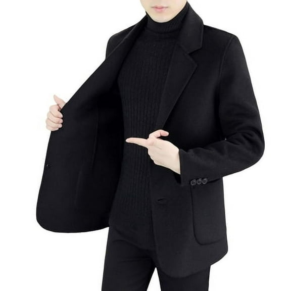 Skymirror Wool Suit Coat Lapel Long Sleeve Single Breasted Two-Button Jacket with Pockets Solid Color Suit Jacket