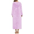 thumbnail image 3 of Arlun Flannel Robes for Women Hooded Plush Full Zipper Front over the Knee Length Long Bathrobe Soft Comfortable Warm House Robe Loungewear Sleepwear with Pockets Light Purple XXL, 3 of 3