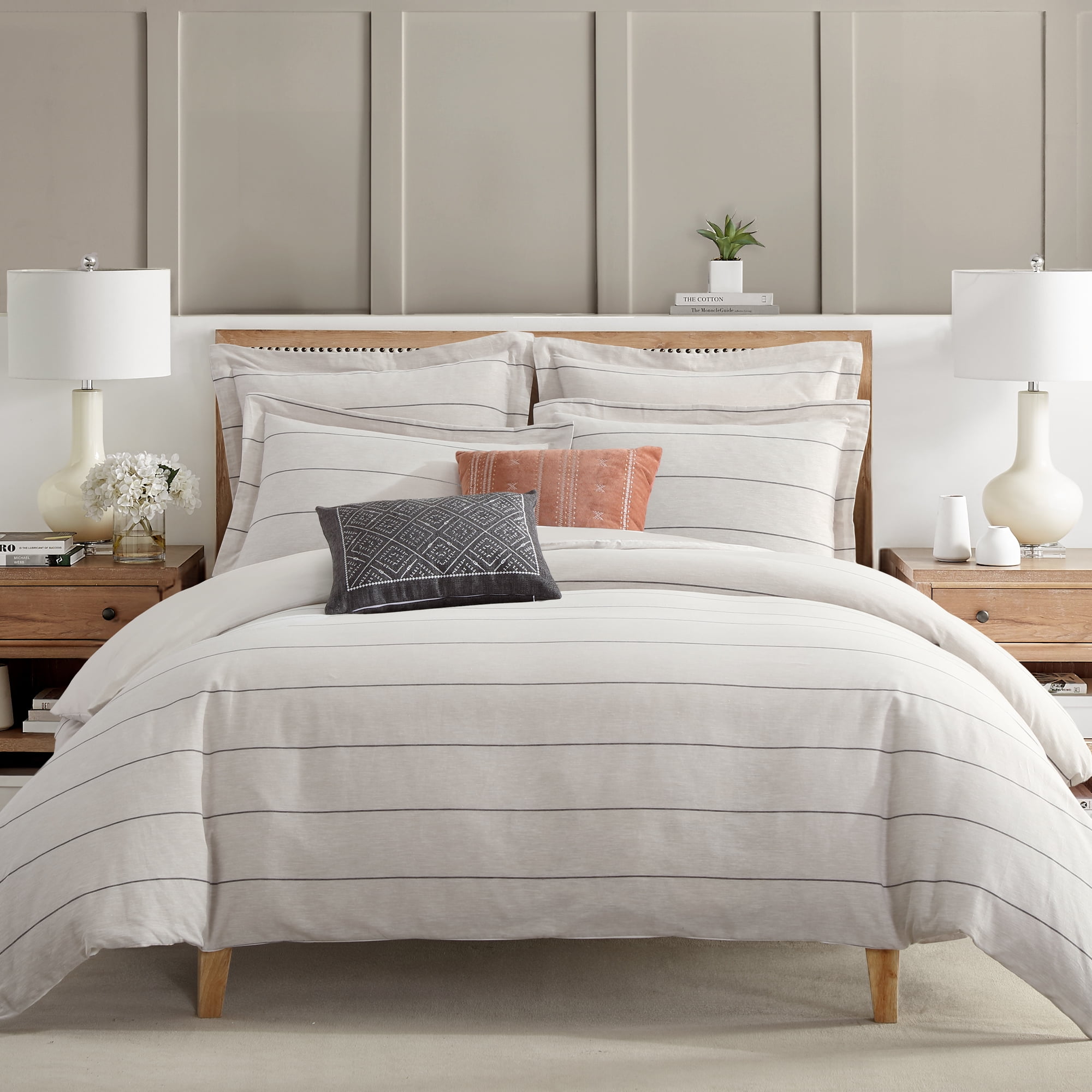 Levtex Home - Leo Stripe Euro Sham Set of 2 - Stripe - Cream Black - Two Euro Shams (26 x 26in.)- Cotton