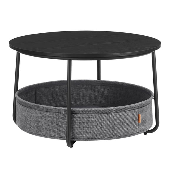 VASAGLE Table Basse avec Rangement, Table Centrale Ronde pour Salon avec Panier en Tissu, Style Moderne, Cadre en Métal, Noir Encre et Gris Ardoise