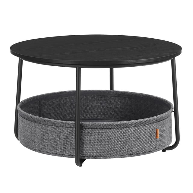 VASAGLE Coffee Table with Storage, Round Center Table for Living Room with Fabric Basket, Modern Style, Metal Frame, Ink Black and Slate Gray