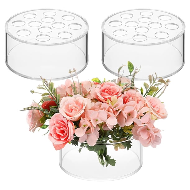 3 Piezas de Centro de Mesa Floral Acrílico para Decoraciones de Mesa de Comedor, Florero Redondo de Boda, Jarrones de Centro de Mesa con 12 Agujeros