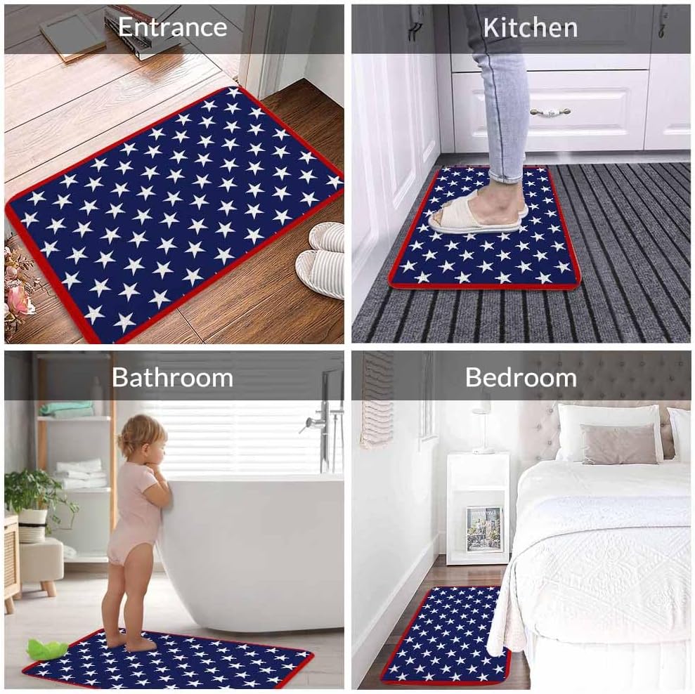 Abstract Stars Bath Rugs for Bathroom Blue Red and White Durable Flannel Bath Rug Clearance Mats for Forlaundry Room and Kitchen Decor Carpt Washable 20 X 32 Inch Mat