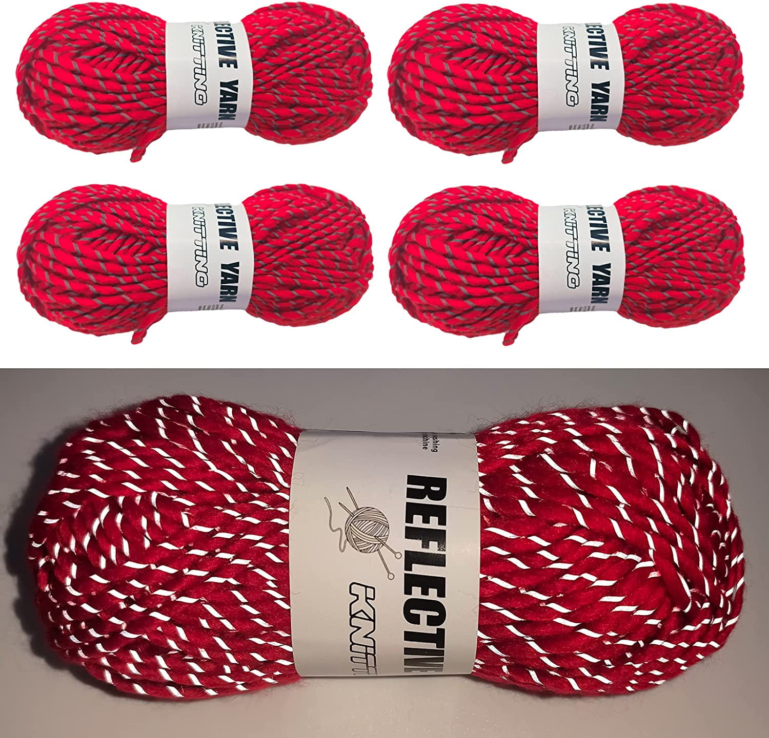 caichuxiye 4pcs Reflective Yarn,Sparkle Yarn,Silver Yarn,for Crafts Glow in The Dark Yarn for Crochet for Reflective High Visibility Warm Winter Loop Reflective Hat.(50g, 55 Yards) (Orange)