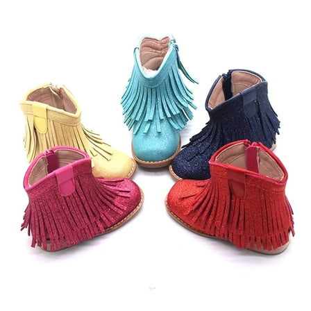 Clementine Fringe cowgirl booties navy glitter toddler 8