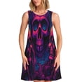 thumbnail image 1 of Easygdp Purple-Red Skull para Vestido Transpirable de Mujer, Vestido Suelto de Manga Corta con Pliegues y Bolsillos para el Verano, 1 of 7