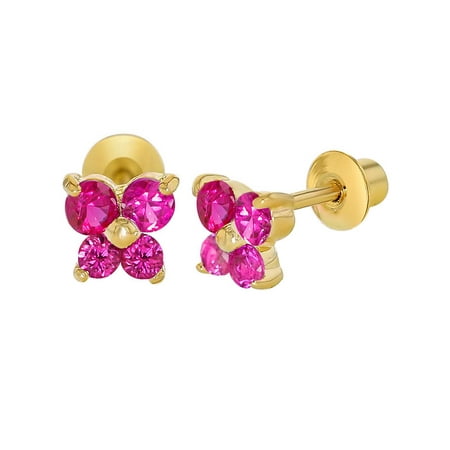 18k Gold Plated Fuchsia Pink Butterfly Screw Back Baby Girls Kids