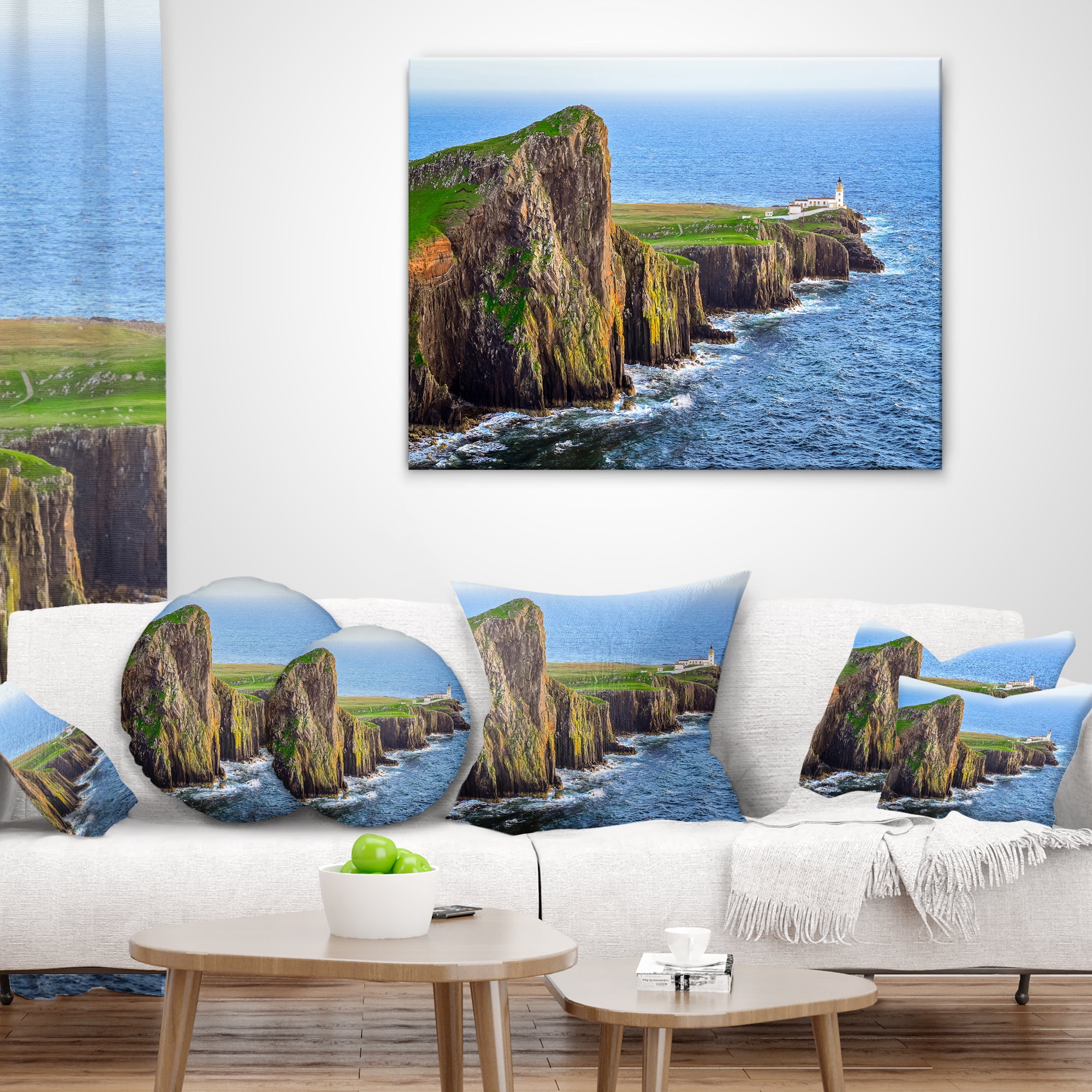 Designart Rocky Ocean Coastline Scotland - Photography Throw Pillow - 18x18