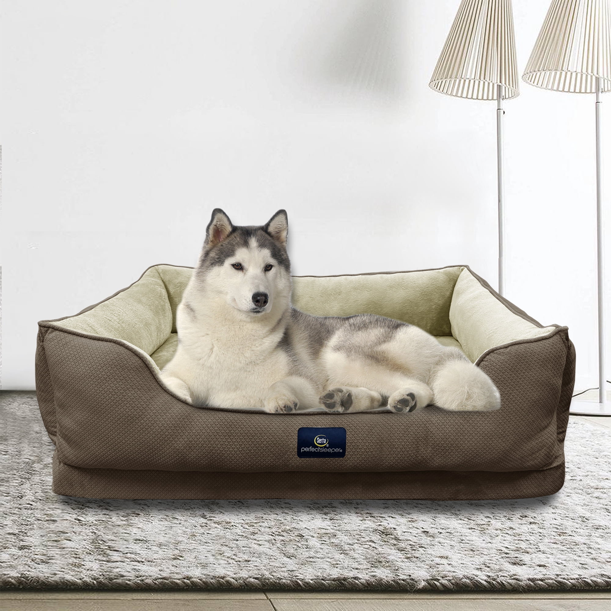 Serta Cuddler Bolster Cat & Dog Bed, Mocha, Extra Large