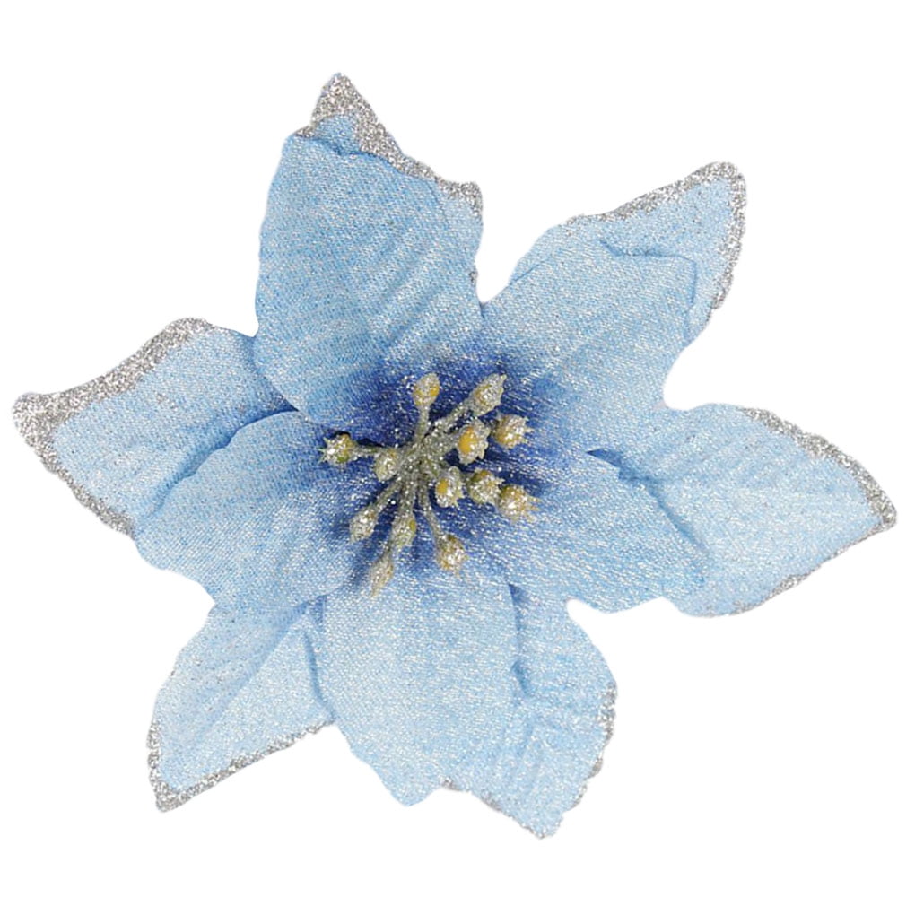 Irene Inevent 1pc Christmas Tree Decorative Fake Flower Artificial Glitter Flower Head Xmas Decoration - Blue