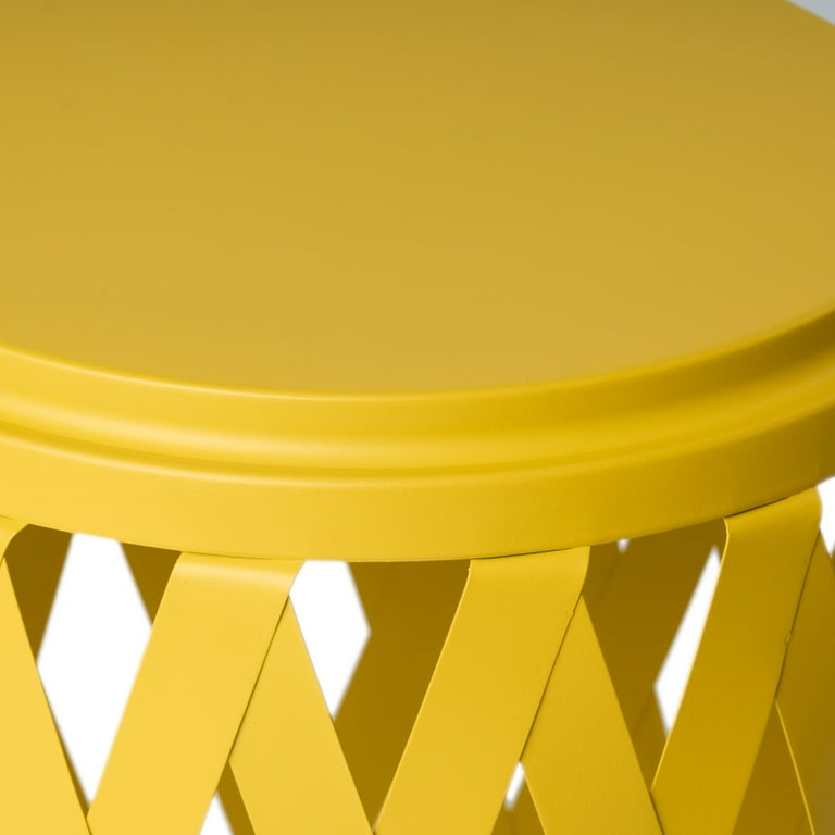 Aubriella Outdoor 14 Inch Diameter Iron Side Table, Matte Yellow Aubriella Outdoor 14 Inch Diameter Iron Side Table, Matte Yellow