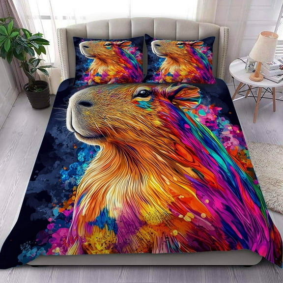 3 Pieces Duvet Cover Set-Abstract 3D Capybara- 3D Print Bedding 1 Duvet Cover 2 Pillowcases Natural Animals Comforter Set Soft Breathable for Boys Girls Children Natural Theme Duvet Set 1B53ANI8