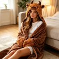 thumbnail image 3 of Hooded Cape Blanket Poncho Cozy Loungewear Wrap Throw Warm Housecoat Soft Bathrobe(Brown001,One Size), 3 of 4