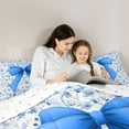 thumbnail image 5 of Feelyou Princess Ribbon Blue Queen Comforter Set, Mandala Floral Flower Bedding Sets, Watercolor Bowknot Reversible Bedding Comforter Set, Ultra Soft Bedroom Decor, 3pcs, 5 of 8