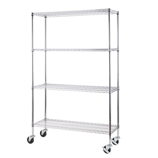 Excel Es 481872c W Nsf Multi Purpose 4 Tier Wire Shelving Unit Excel Es 481872c W Nsf Multi Purpose 4 Tier Wire Shelving Unit With Casters Chrome 48 X 18 77 In