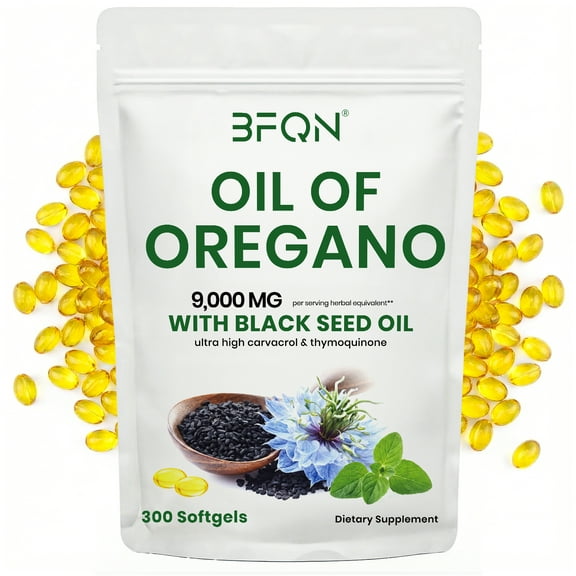 Oil of Oregano Softgels 6000mg Per Serving, 300 Count | 2 in 1 Formulated with Black Seed Oil 200mg, 4X Strength Carvacrol & Thymoquinone | Plant Based, Non-GMO & Immune Support
