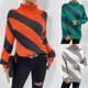 thumbnail image 2 of 2023 otoño e invierno nuevo suéter de cuello alto suéter camisa de fondo de punto de rayas diagonales contrastantes europeas y americanas para mujeres, 2 of 4