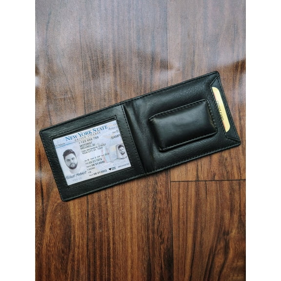 Slim men's bifold wallet, leather wallet, leather money clips wallet with RFID blocking