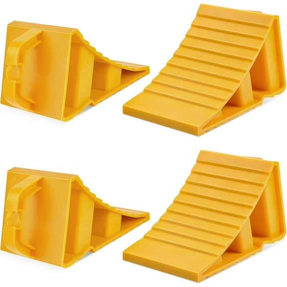 Wheel Chocks for Trailers, 4 Pack Hard Plastic RV Wheel Chocks with Handles for Easy Removal, Tire Chock for Cars Wheels, Keep Your Truck or Camper in Place