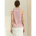 thumbnail image 4 of Blusa elegante de satén sin mangas con lazo y cuello de pajarita para mujer Rosa L, 4 of 6
