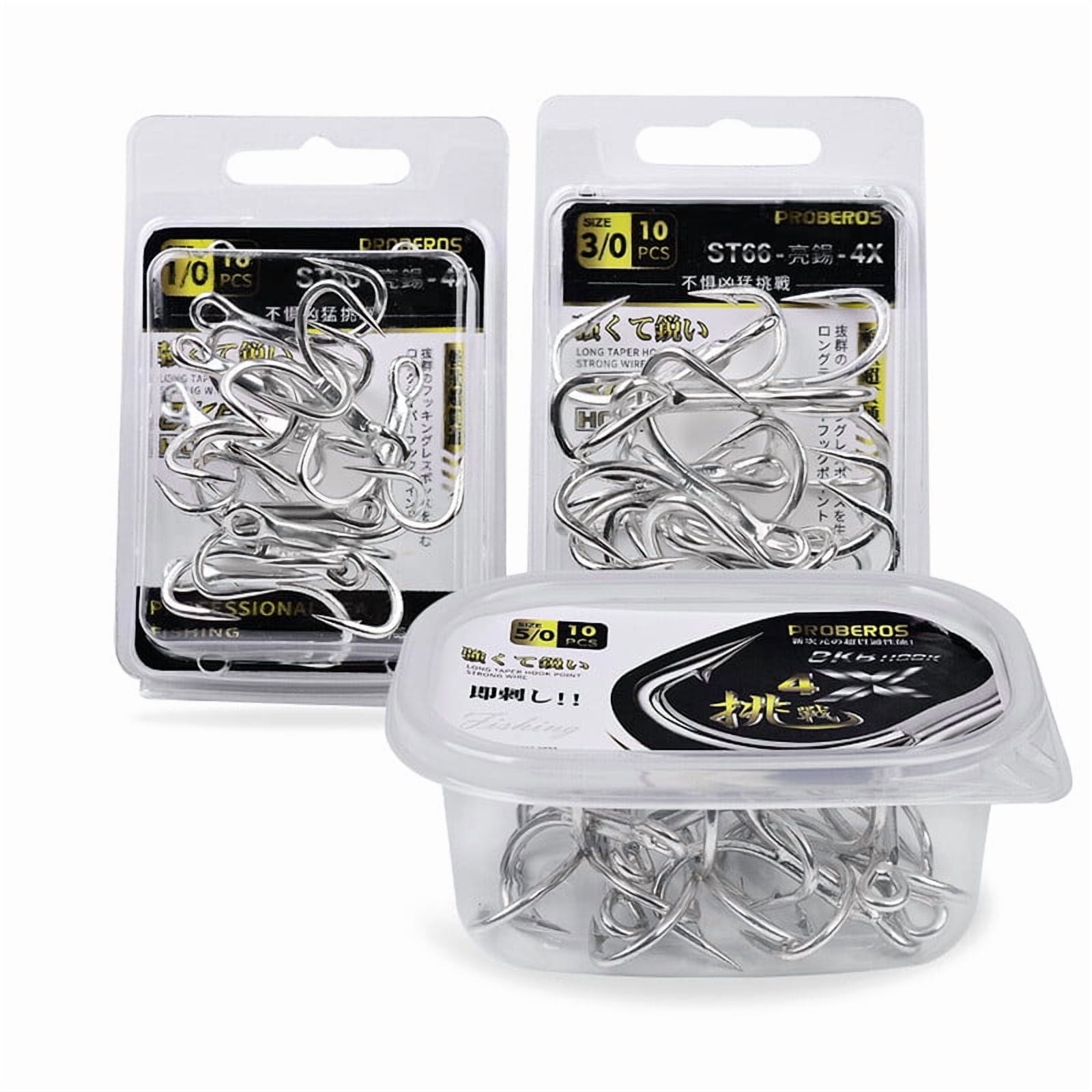 4x-Strong Treble Hook Fishing Hooks Size 4#-5/0 Sharp Round Bend for Lures Baits