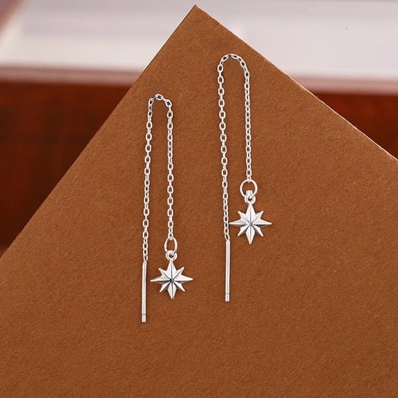 Leander's 999 sterling silver octagonal star stud earrings and long tassel drop earrings are luxuriously simple yet fashionable. Perfect for everyday wear, they complement any outfit effortlessly.