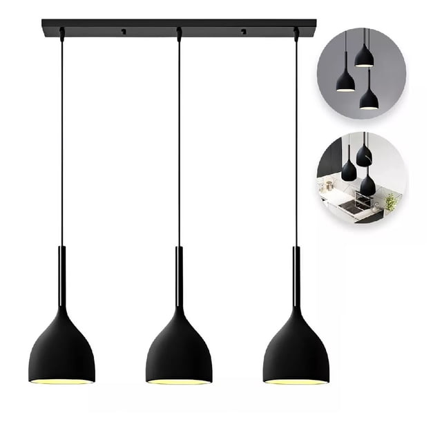 Lampara Colgante Moderna Candelabro 3 Cabezas Alt. Ajustable Negro BLOOSOM