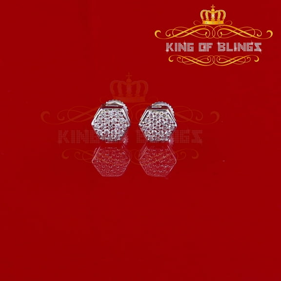 King of Bling's White 925 Silver 0.38ct Cubic Zirconia Women's & Men's Hip Hop Hexagon Earrings