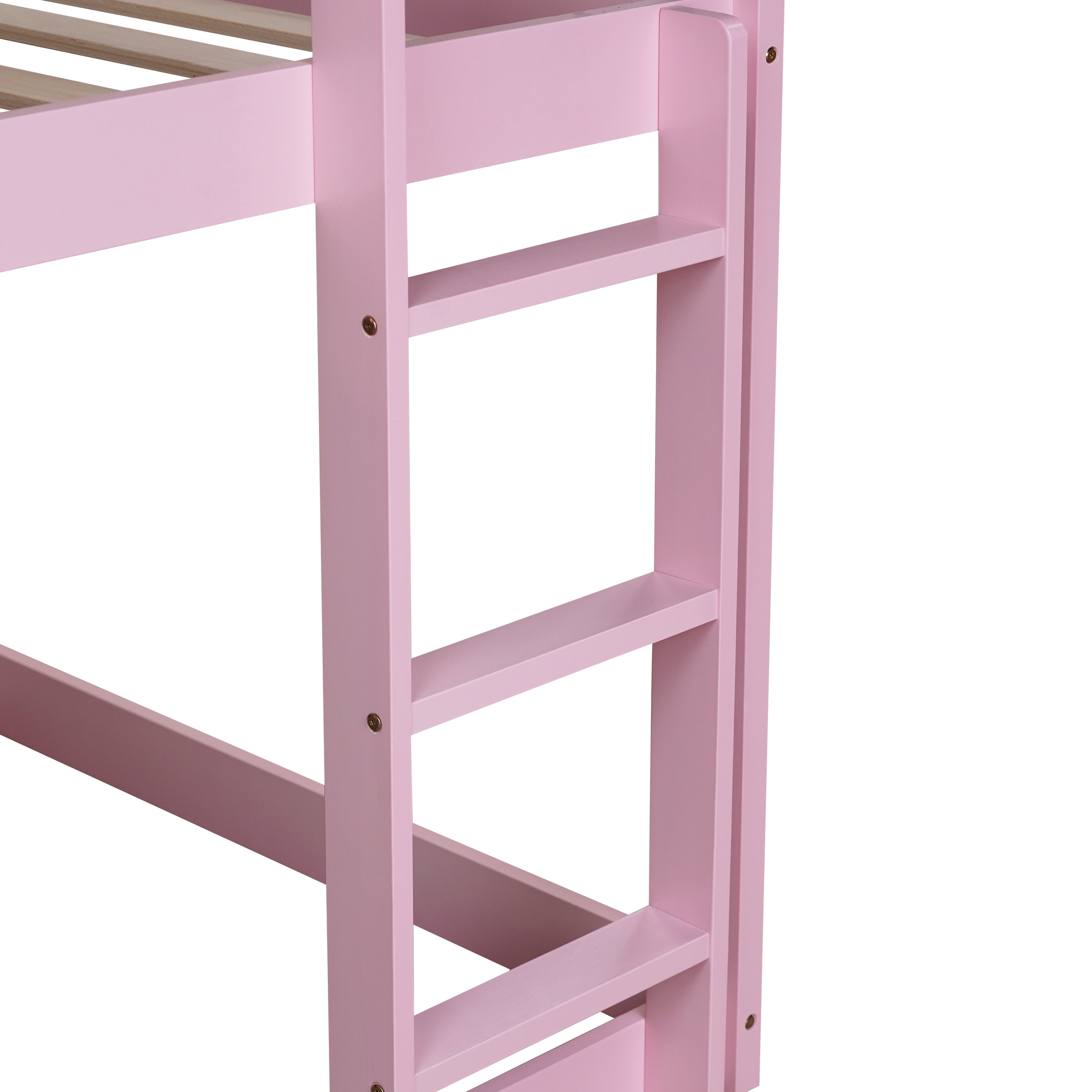 Alvantor Twin Over Twin Bunk Bed, Solid Rubber Wood Low Floor Bunk with Ladder, Pink