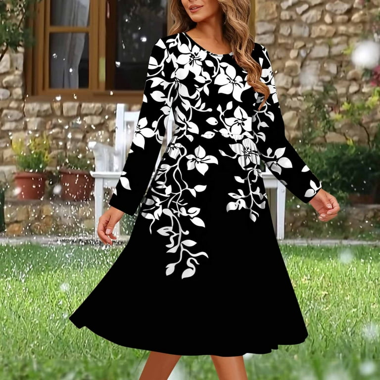 long sleeve fit and flare dress High neck long sleeve fit and flare maxi dress main image 1