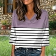 thumbnail image 5 of 3/4 Length Sleeve Womens Tops Striped Shirts Henley Shirts for Women V Neck Summer Trendy Work Clothes Ladies Fashion Outfits, 5 of 5