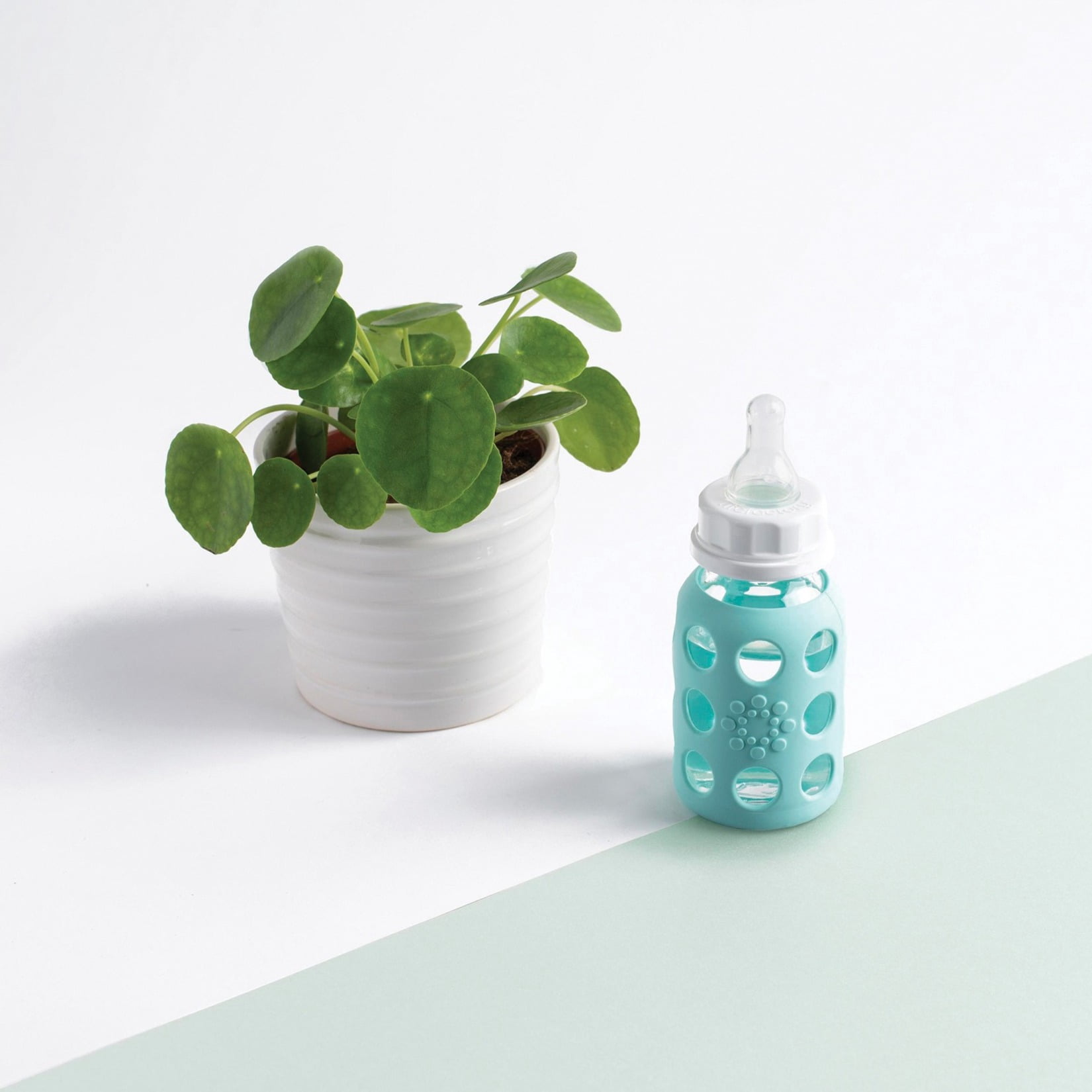 Lifefactory Baby 6 Bottle Starter Set in Mint/Lavender and in Kale/Grape Flat & Sippy Caps Stage 3 Nipples 16 Oz 12 Piece Set