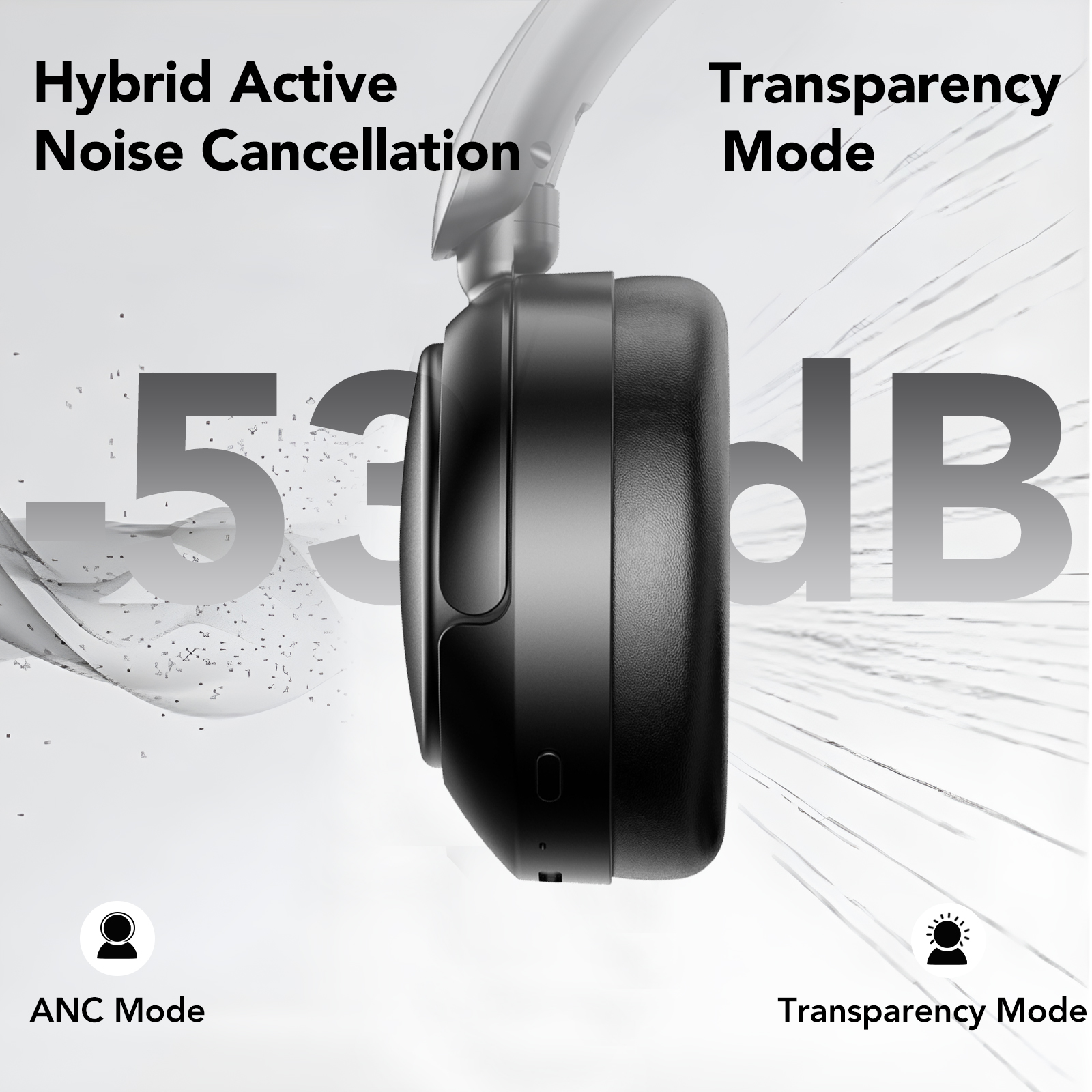 IKT Hybrid Active Noise Cancelling Over-Ear Headphones, Black photo 4