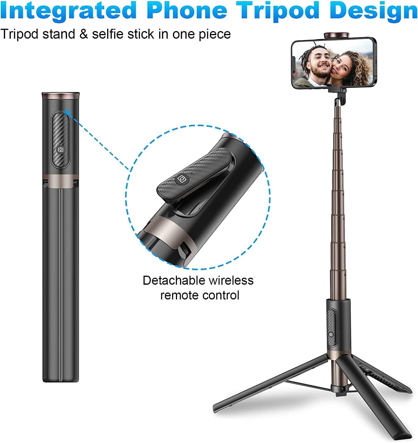 XIHAMA Travel Tripod, Cell Phone Selfie Stick, 60 Inch All-in-1 Stand with Integrated Wireless Remote, Lightweight and Portable, Extendable Tripod for iPhone and Android
