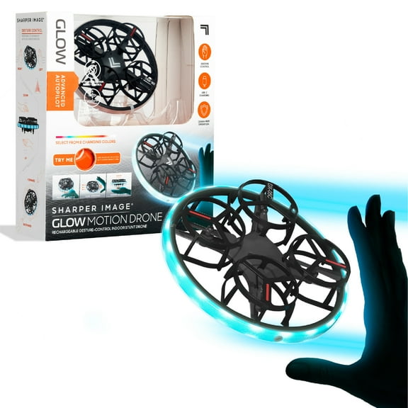 SHARPER IMAGE 5" Drone Glow Motion Rechargeable Gesture-Control Indoor Stunt Drone with LED Lights