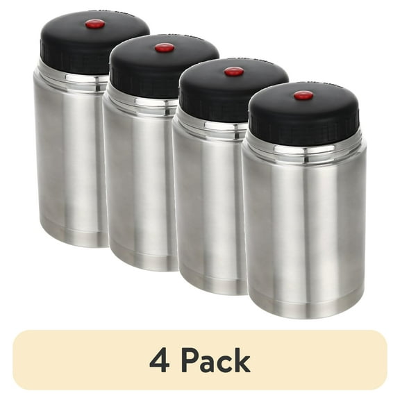 (4 pack) Mainstays Food Jar, Reusable Insulated Stainless Steel, Silver, 27oz