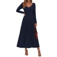 thumbnail image 1 of Vestido PRETTYGARDEN de manga larga con escote en V y falda plisada maxi azul marino talla M, 1 of 8