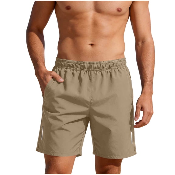 Hurxie Men's 5" Running Shorts Quick Dry Athletic Workout Gym Shorts with Pockets Khaki,2XL