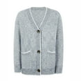 thumbnail image 7 of IROINNID Women's Cardigan Shacket Jacket V-Neck Solid Color Long Sleeve Loose Autumn Winter Pocket Button s Cardigan Coat Tops, Dark Gray, 7 of 7