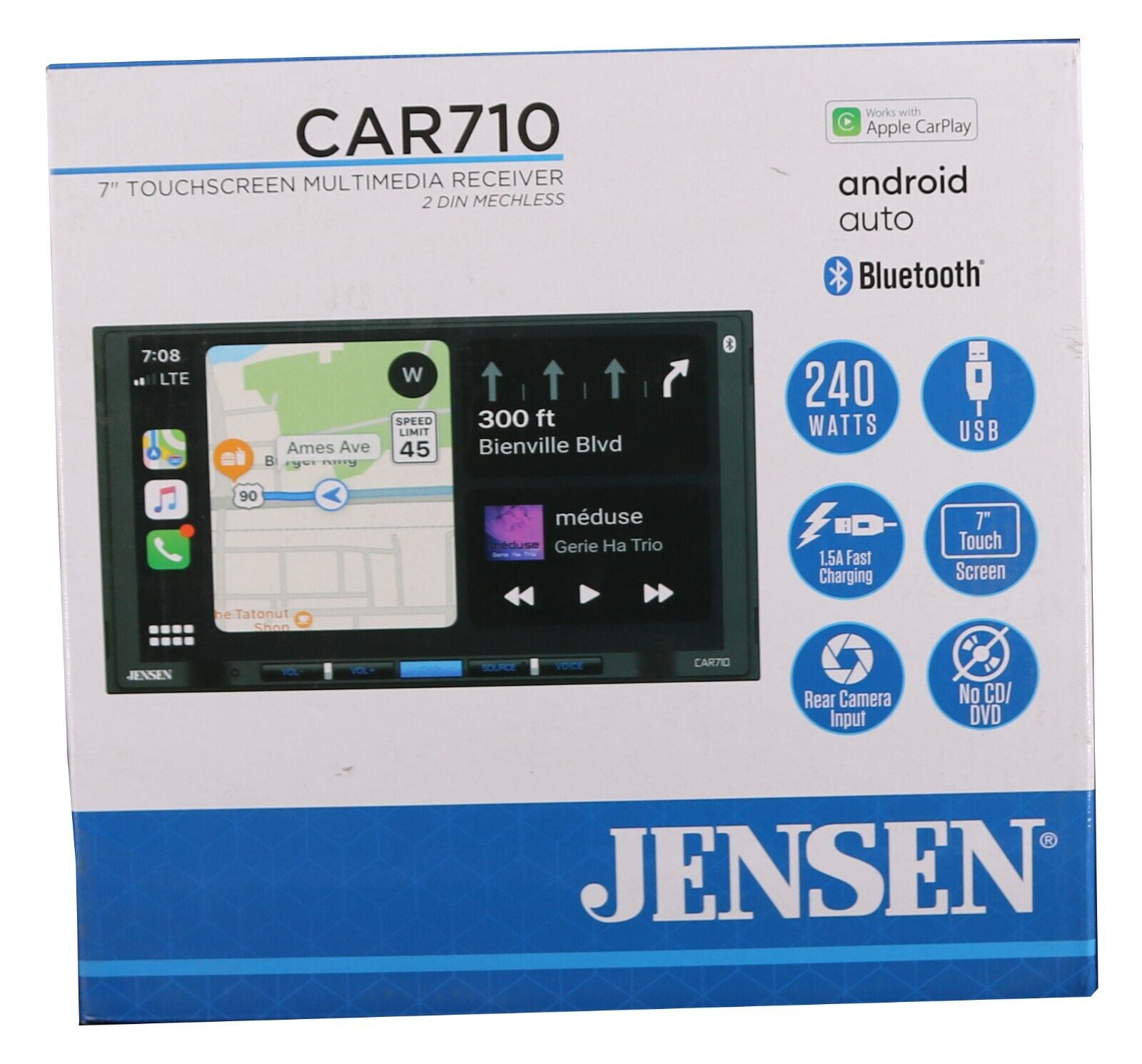 Jensen CAR710 7" Car Multimedia Receiver Bluetooth Apple Carplay