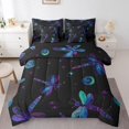 thumbnail image 1 of Ensemble de Douillette 7 Pcs “Bed in a Bag” pour Femmes à Motif Libellules, Simple, Dégradé Bleu Violet, Ensembles de Literie Libellules Rêveur Rustique, Ensemble de Draps avec Douillette, 1 of 5