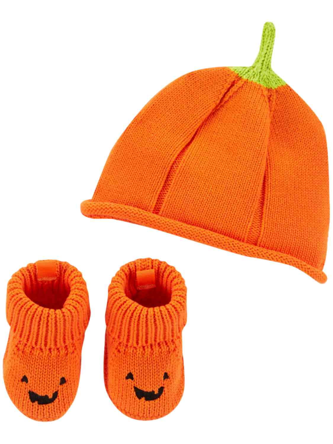 Carter's Just One You Pumpkin Hat Booties Halloween Orange Jack O Lantern NWT 