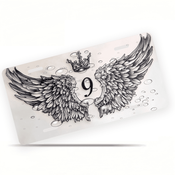 1 Pcs Durable License Plate Covers & Frames, Wings Crown 9 For Decorative Front, Waterproof For Decoration Aluminum License Plate Covers & Frames Cover For Men Women, 12" X 6"