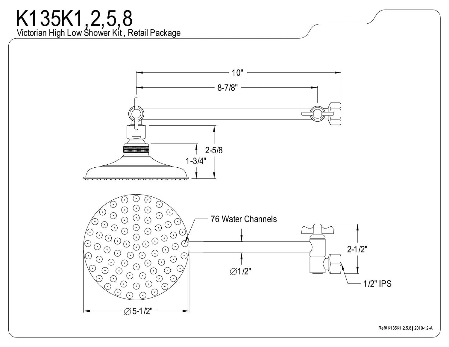 Kingston Brass CK135K1 Victorian 5" Showerhead with High Low Adjustable Arm, Polished Chrome