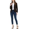 thumbnail image 3 of INSPIRE CHIC Women's Velvet Blazer Solid Color Shawl Collar One Button Wear-to-Work Suit Jacket XS Deep Brown, 3 of 8
