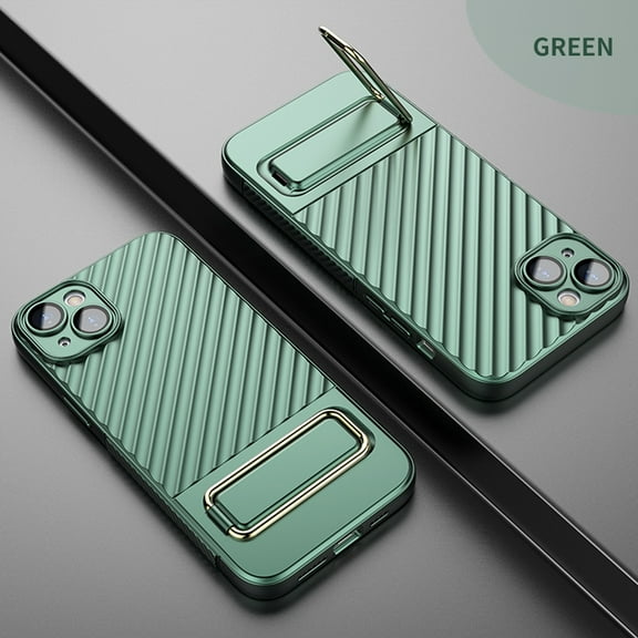 Case for iPhone 13, Classic Texture Rugged PC Lens Protector Shockproof Cover with Hidden Metal Bracket, Compatible with MagSafe Wireless Charging Magnetic Case for iPhone 13,Green