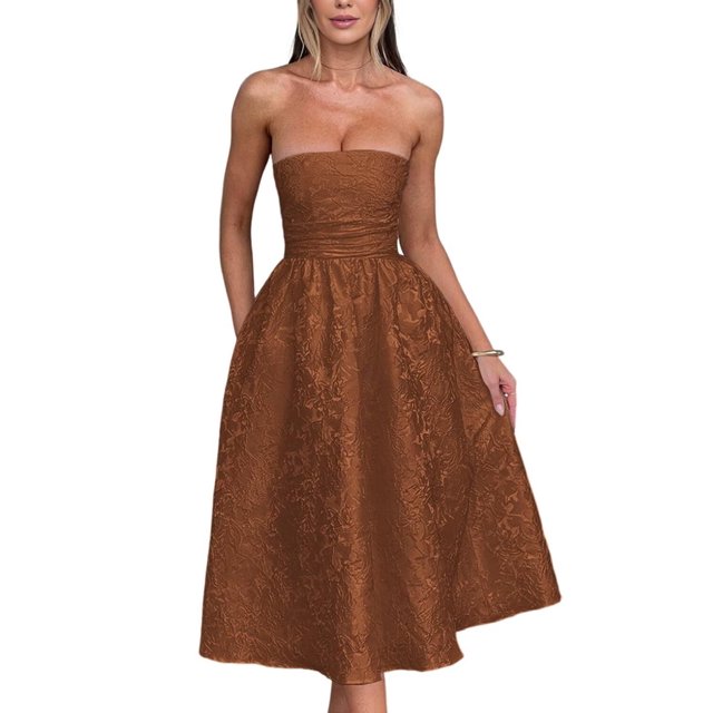 Vestido EEMEII de verano sin tirantes para regreso a casa con bolsillos, marrón