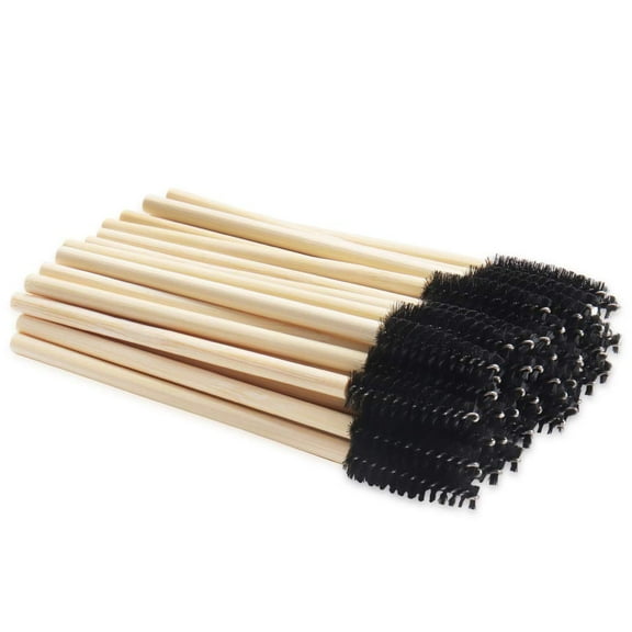100 Pack Bamboo Handle Mascara Wands Disposable Eyelash Brushes Eco-friendly Lash Extension Tool, Black